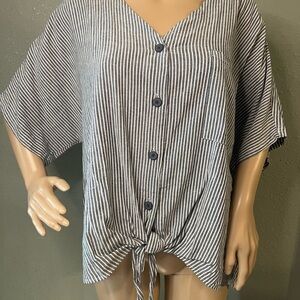 Time And Try Black And Grey Striped Tunic Tie Front Women’s Xl Breast Pocket
